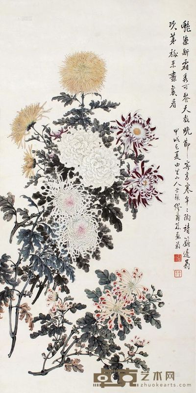 缪谷英 艳染新霜 镜片 128×63cm