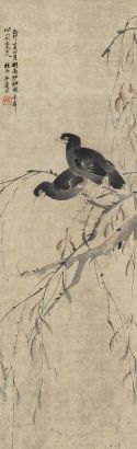 释莲溪 己卯（1879年）作 柳禽图 镜心