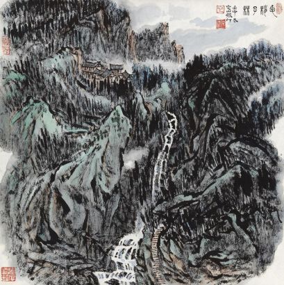 张仃 壬申（1992年）作 毛梢子林 镜心