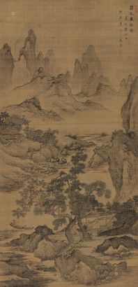 高简 辛未（1691年）作 清溪载鹤图 立轴