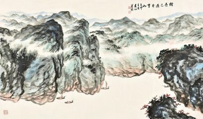 萧建初 壬申年（1992）作 轻舟已过万重山 镜心