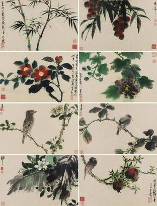 谢稚柳 壬子（1972年）作 花鸟册 册页 （八开）