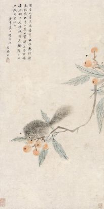 王武 庚申（1680年）作 松鼠枇杷 立轴