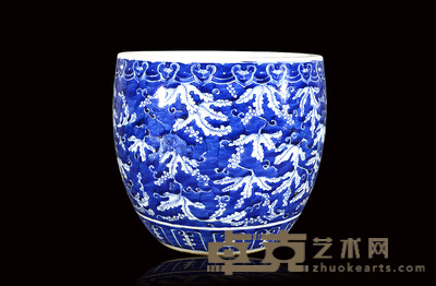 青花留白花卉小缸 玉堂佳器款 25×24