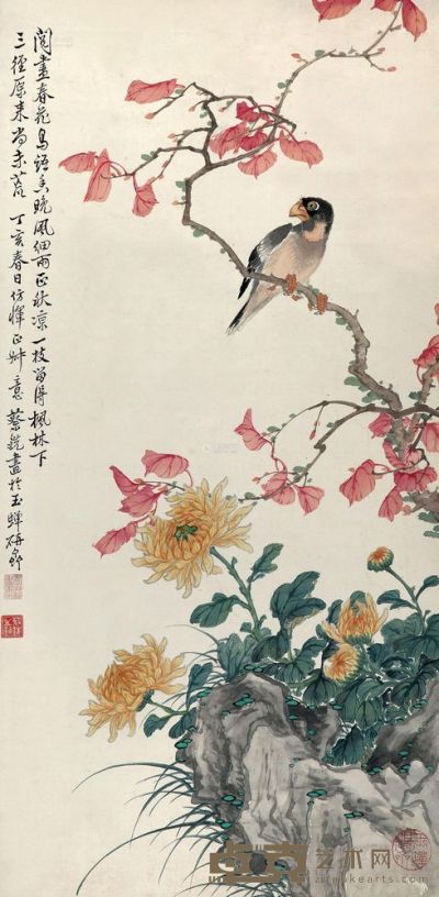 蔡銑 1947年作 春花鸟语 立轴 67×33cm