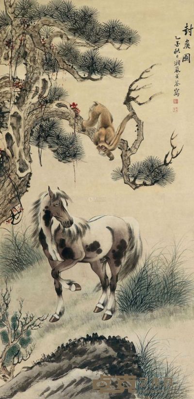 戈湘岚 1935年作 封侯图 立轴 130×63cm