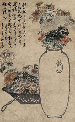 谢公展 1930年作 菊瓶图 立轴