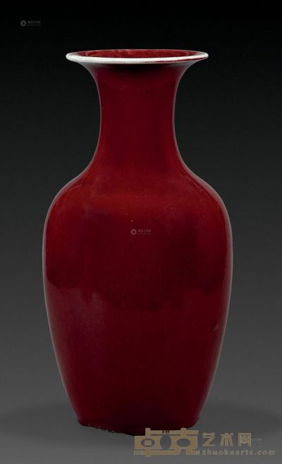 清 红釉观音瓶 高39cm