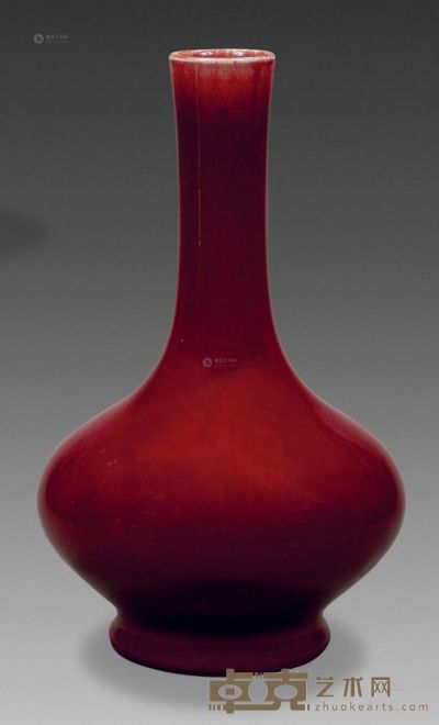 清 红釉荸荠瓶 高35cm