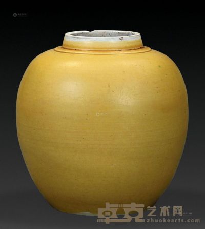 清 黄釉沙口罐 高17.5cm