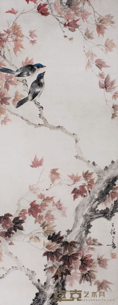 黄幻吾 红叶双雀 120*47