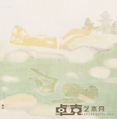 田黎明 2004年作 消夏图 镜片 45.5×46cm