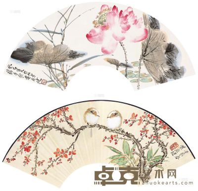 贾广健 2013年作 花鸟扇面 （两帧） 扇片 20×60cm；18×53cm