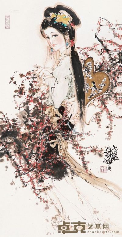 林墉 1988年作 羞花 镜片 137×68cm