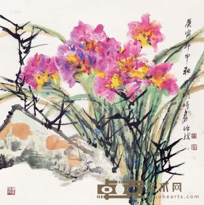 郭怡孮 2010年作 花卉 镜片 68×68cm