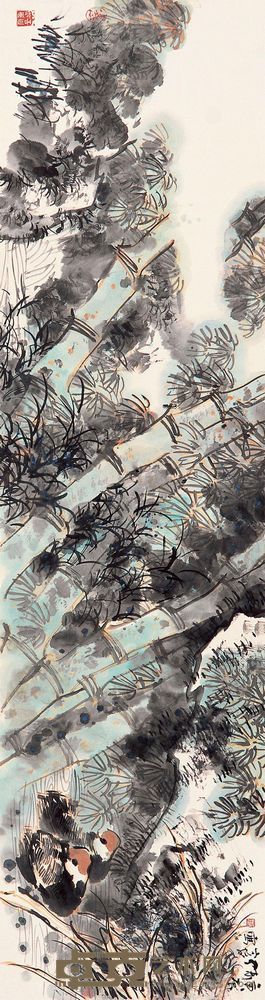 赵宁安 2000年作 竹林闲趣 镜片 48.5×181cm