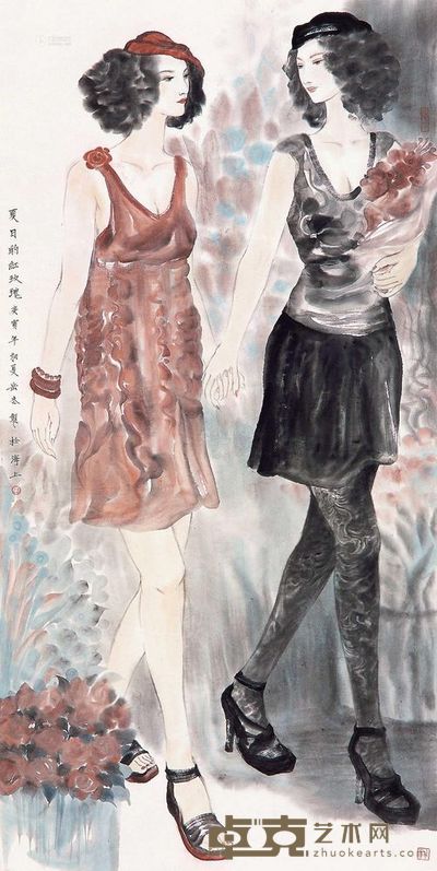岳冬 2010年作 夏日的红玫瑰 镜片 137×70cm