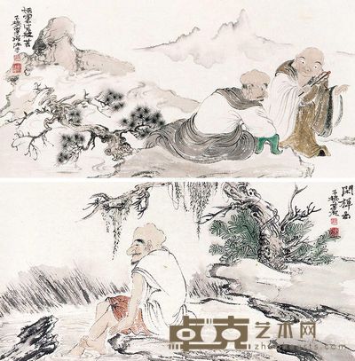 石荣强 闲禅 镜片 34×69cm×2
