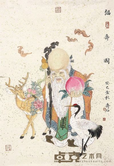 王寿石 2013年作 福寿图 镜片 79×55cm