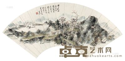 黄宾虹 癸未(1943年)作 齐山秋浦 扇面 镜框 --