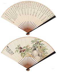张熊 庚子（1875年）作 花卉草虫 书法 成扇