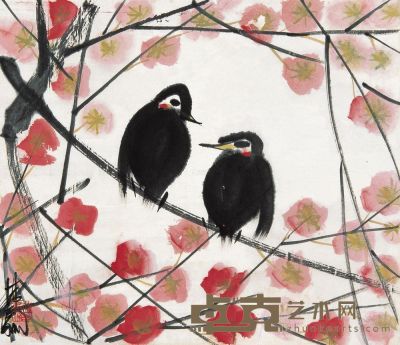 林风眠 红叶小鸟 镜框 30.5×50cm
