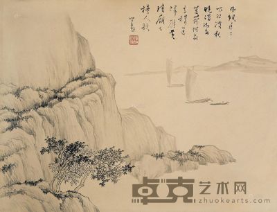 溥儒 风帆江波 镜片 30×39cm