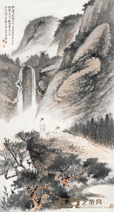 张大千 壬申（1932年）作 观瀑图 立轴 147.5×80cm