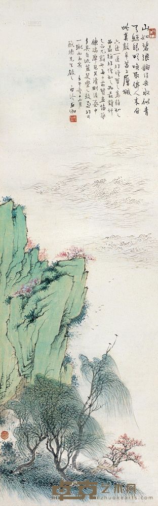 申石伽 壬午（1942年）作 青天碧浪 立轴 103.5×32.5cm