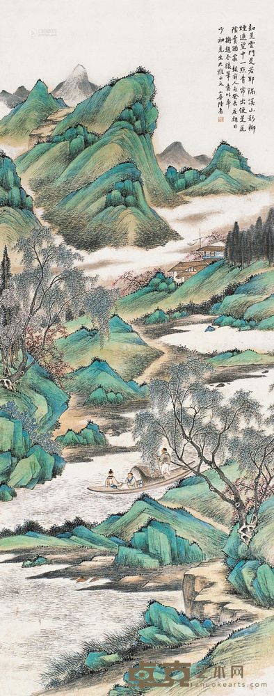 陆小曼 癸未（1943年）作 溪山烟柳图 镜片 130×51cm