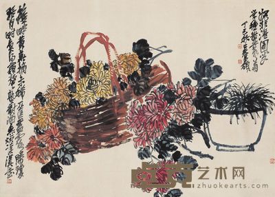 吴昌硕 丁巳（1917年）作 盛露幽函图 镜框 63.5×90cm