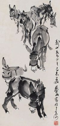 黄胄 己未（1979年）作 群驴 立轴
