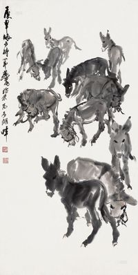 黄胄 庚申（1980年）作 群驴 镜片