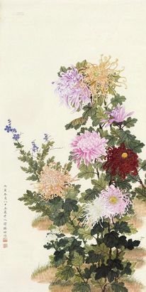 徐聪佑 秋菊争芳 镜心