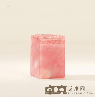 巴林粉冻石博古方章 5×3.2×3.2cm