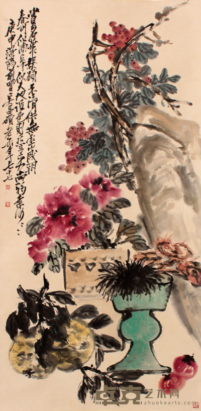 吴昌硕 花卉立轴 136×67