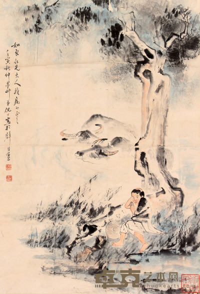 倪 田 牧牛图立轴 67×45