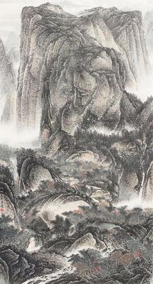 熊海 深山古寺图 立轴