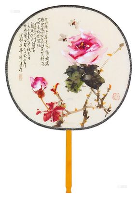 周公理 月季蜜蜂图 团扇