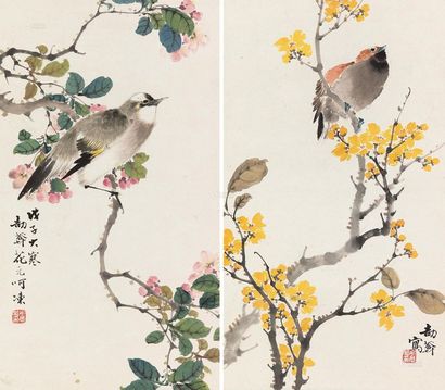 花元 花鸟 （二幅） 镜片