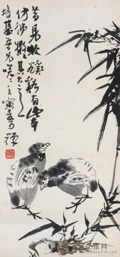 李苦禅 1962年作 竹叶雉鸡 立轴 65.5×31cm