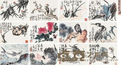 李苦禅 1975年作 花鸟 册页 （十二开） 25×34cm×12