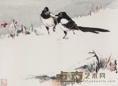 王雪涛 双喜 镜心 34×46cm