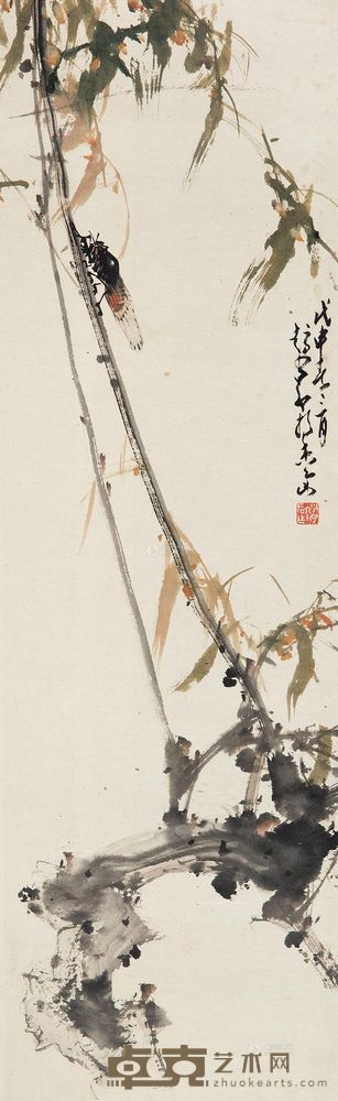 赵少昂 1968年作 竹蝉图 镜心 83.5×26cm
