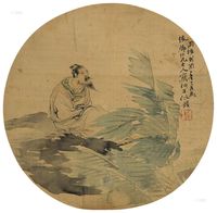 任伯年 1873年作 人物圆光 立轴