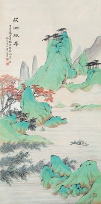 黄山寿 1917年作 荻洲枫岸 立轴