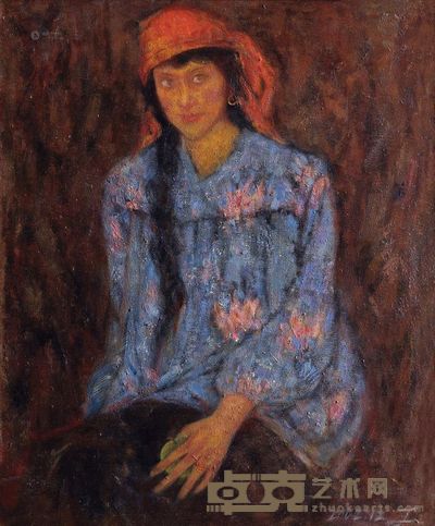 刘芨杉 2002年作 扎红纱巾的阿米娜 71×60cm