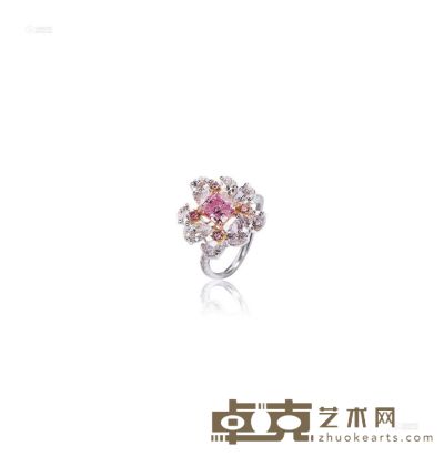 彩浓紫粉钻石戒指 --