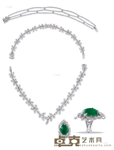 白金镶钻石项链（可拆卸为手链）及白金镶祖母绿钻石吊坠（可拆卸为戒指）套件，Dylis’ --