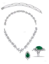 白金镶钻石项链（可拆卸为手链）及白金镶祖母绿钻石吊坠（可拆卸为戒指）套件，Dylis’